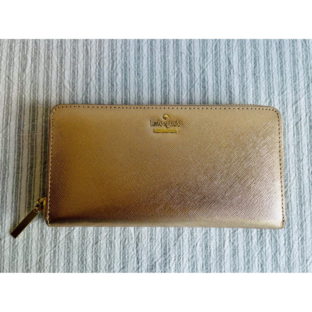 Kate Spade New York Rose Gold Metallic Saffiano Leather Zip Around Wallet